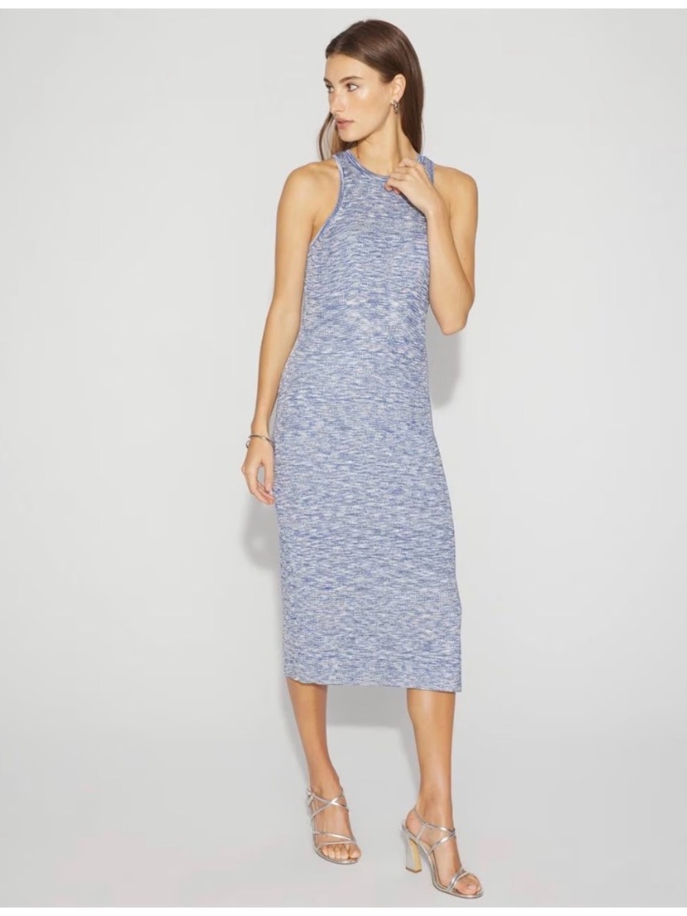 NWT White House Black Market Blue Space-Dye Sleeveless Midi Dress with lurex